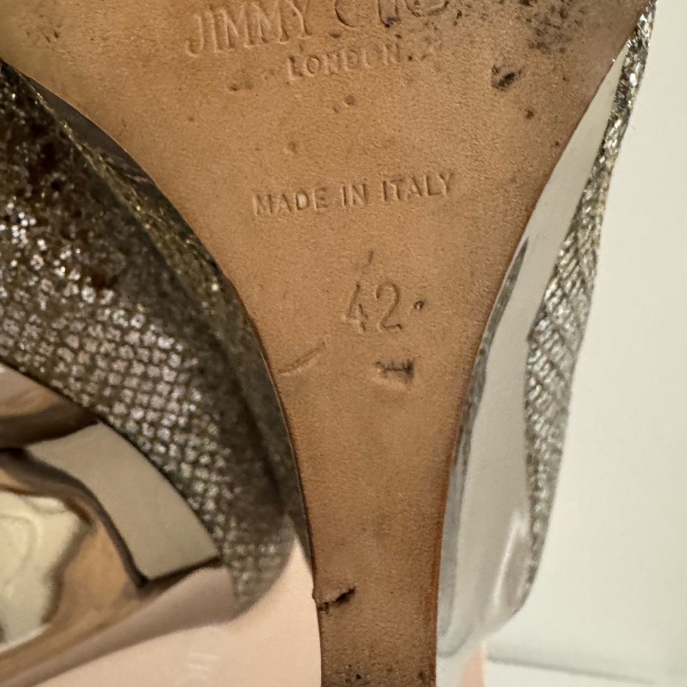 Jimmy Choo Champagne Glitter Peep-Toe Heels - Picture 7 of 12